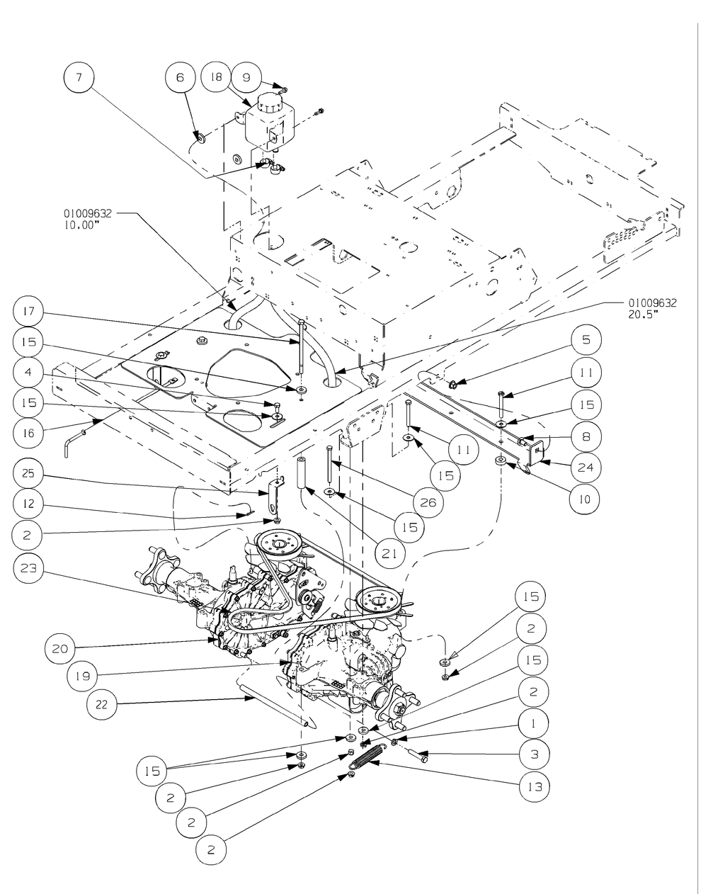 Drive Train Assembly Diagram and Parts List for ENFORCER44 53AI3AGF750-19HP Cub Cadet Lawn Tractor
